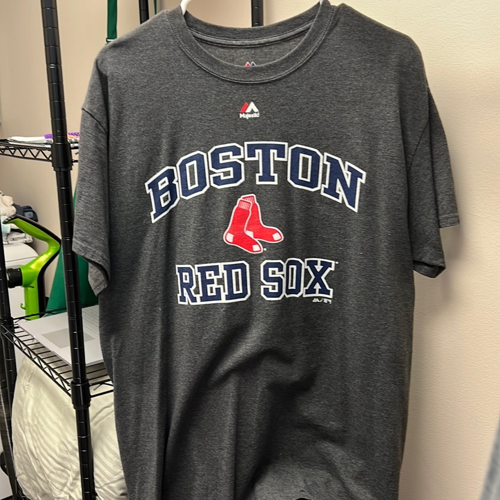 UNISEX Dark Heather Grey Boston Red Sox Majestic T-shirt size Large